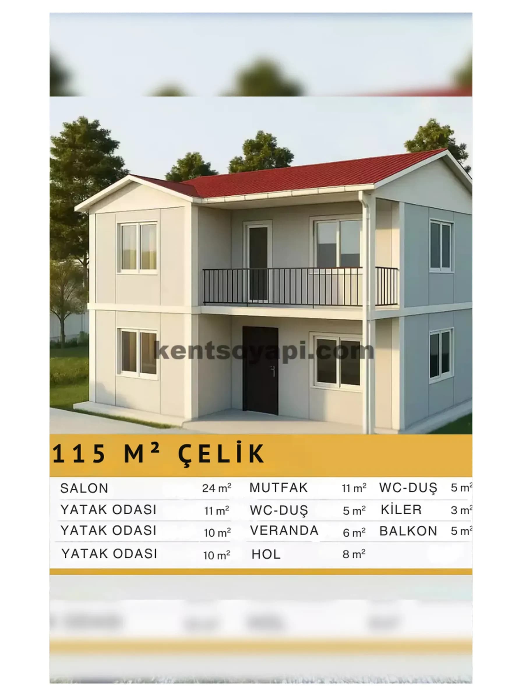 115m2 Çift Katlı Çelik Ev