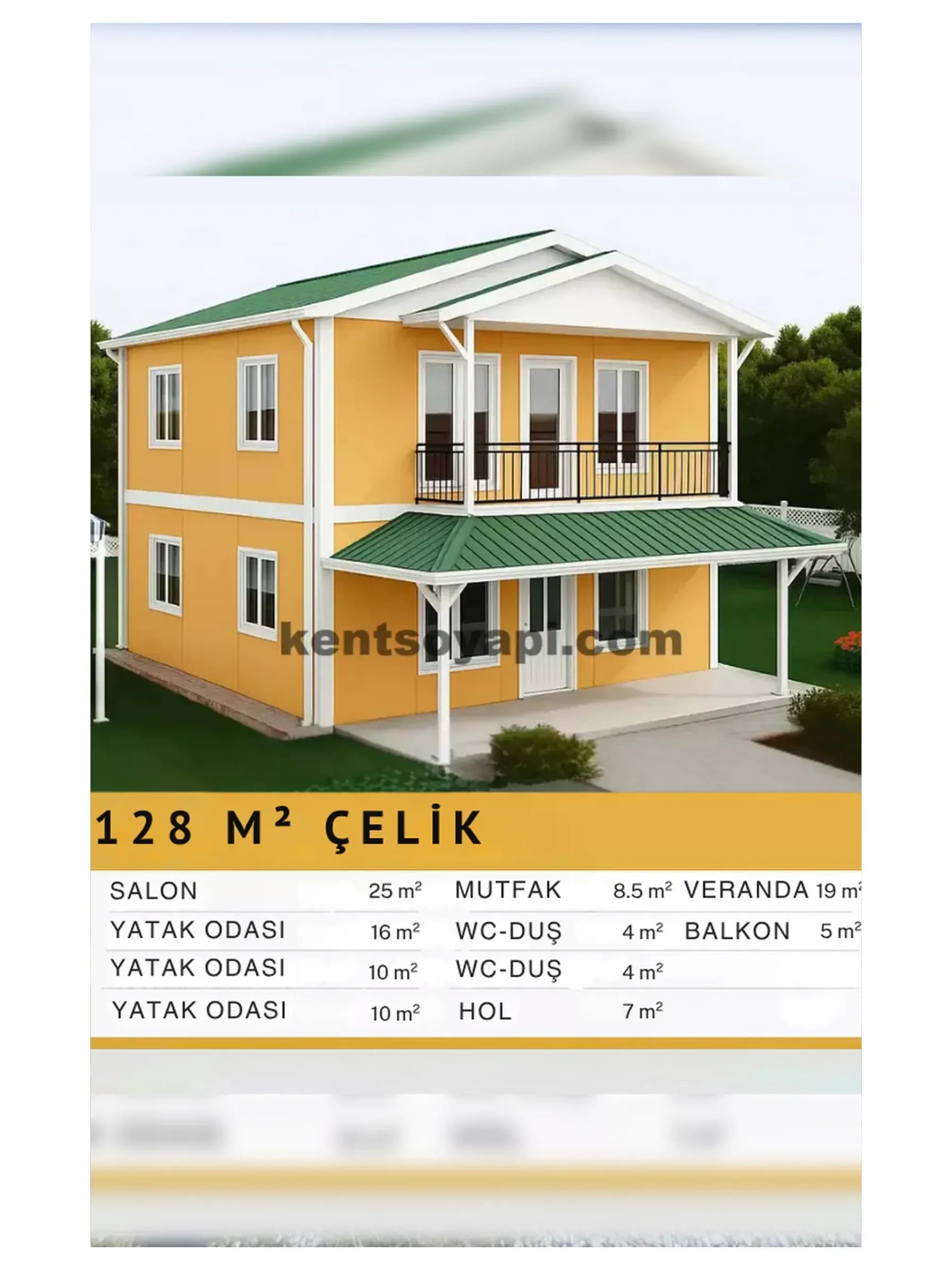 128m2 Çift Katlı Çelik Ev