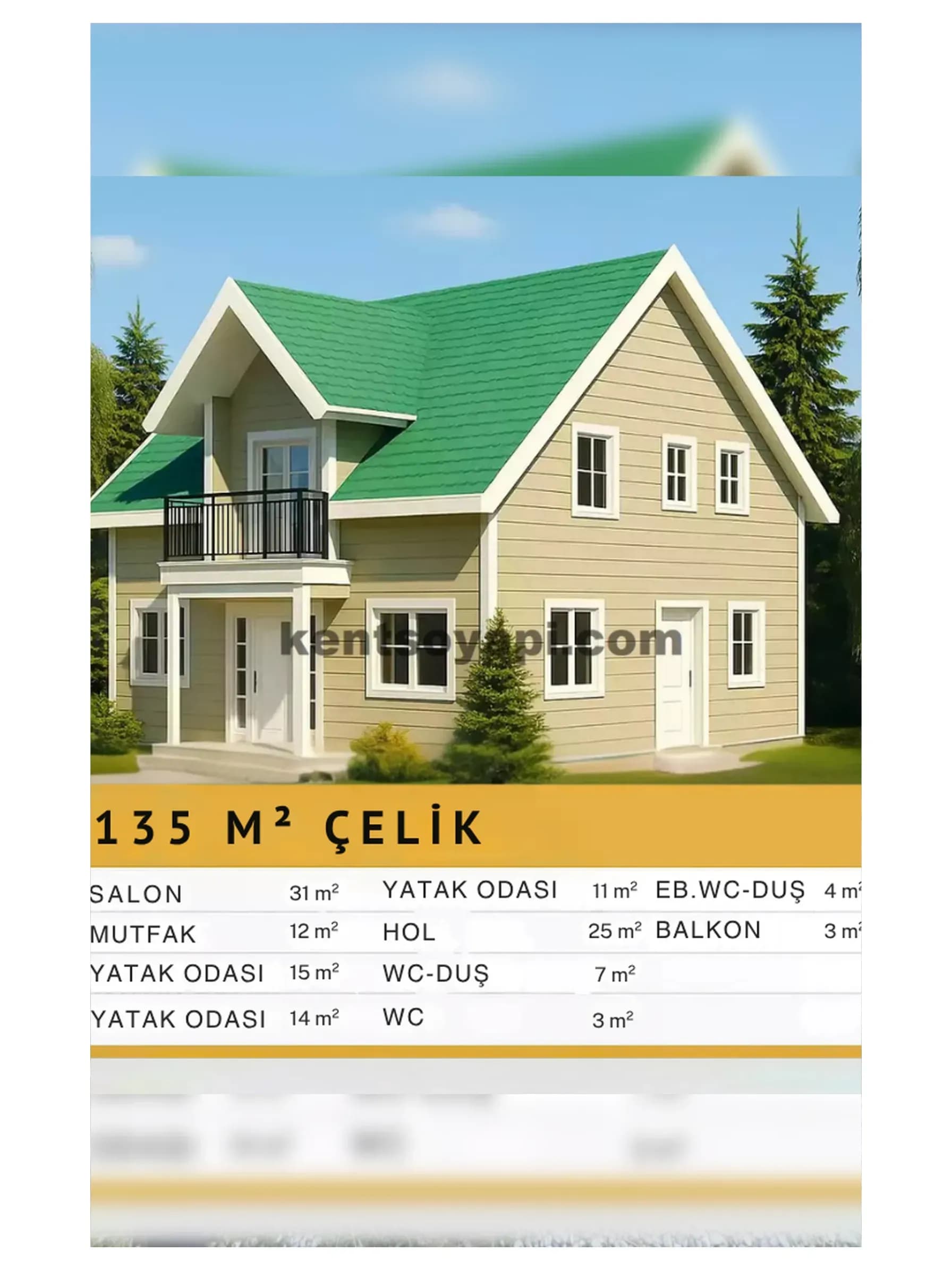 135m2 Çift Katlı Çelik Ev