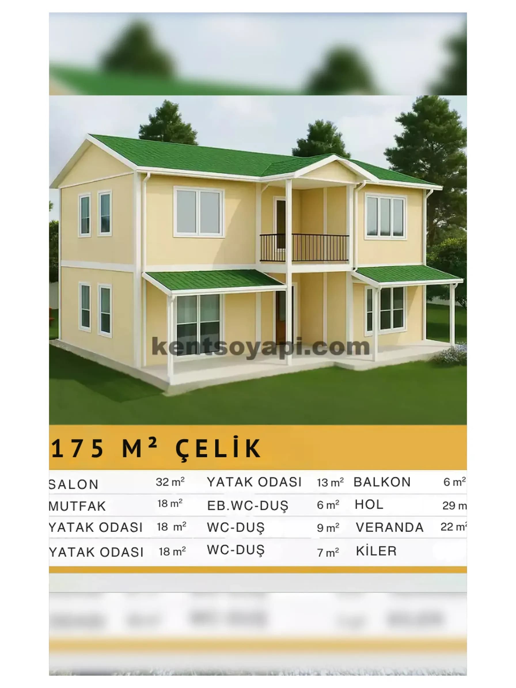 175m2 Çift Katlı Çelik Ev