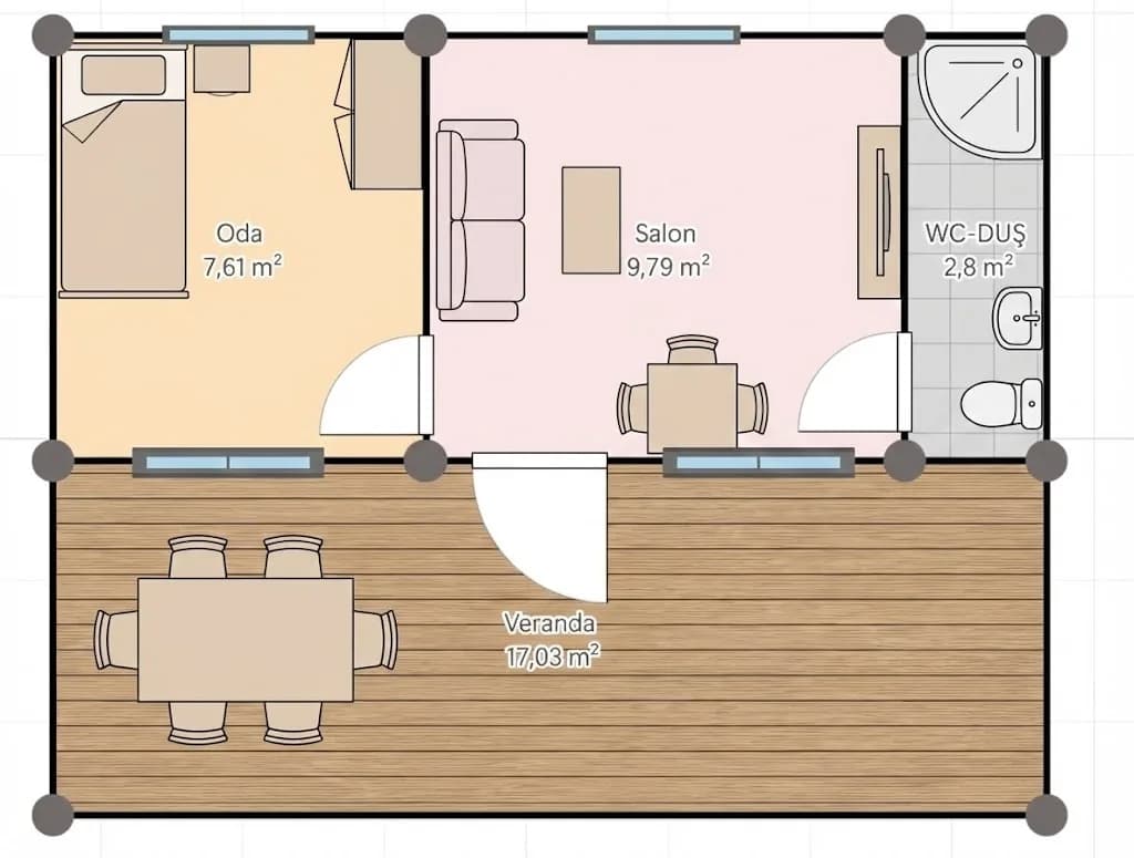 21m² Ev + 17.5m² Verandalı ve Platformlu 38m² Konteyner Ev · Bilecik thumbnail 4