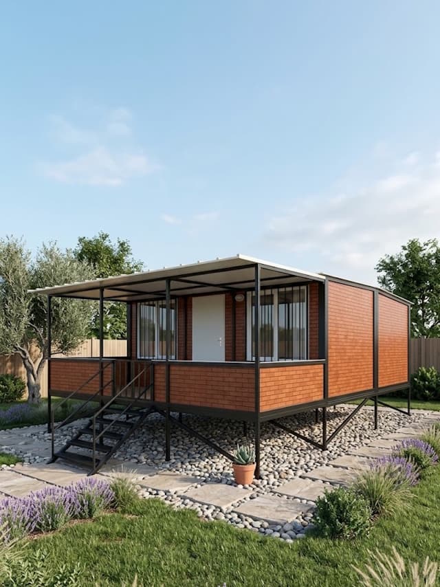 60m2 Tuğla Desen Veranda - Sundurma'lı Prefabrik Konteyner Ev