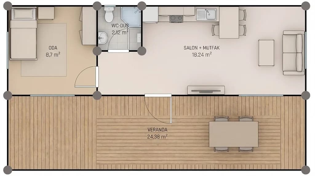 30m² Ev + 25m² Devasa Verandalı 55m² Konteyner Ev · Kırklareli thumbnail 8