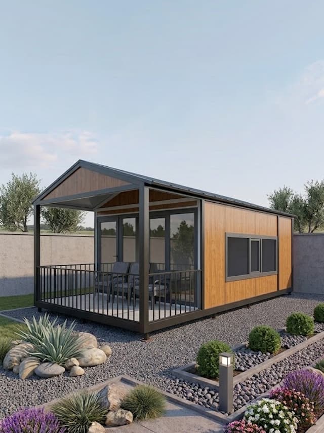 36m2 1+0 Açık Ahşap Beşik Çatı Birleşim Modeli Prefabrik Konteyner Ev