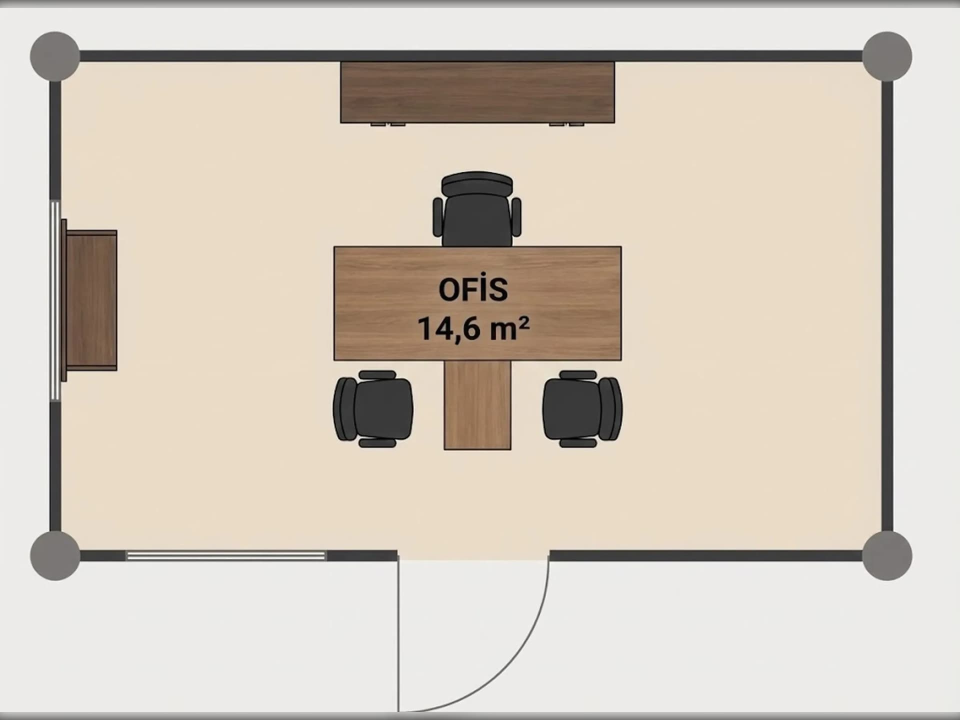 15 m2 konteyner ofis planı yerleşim şeması