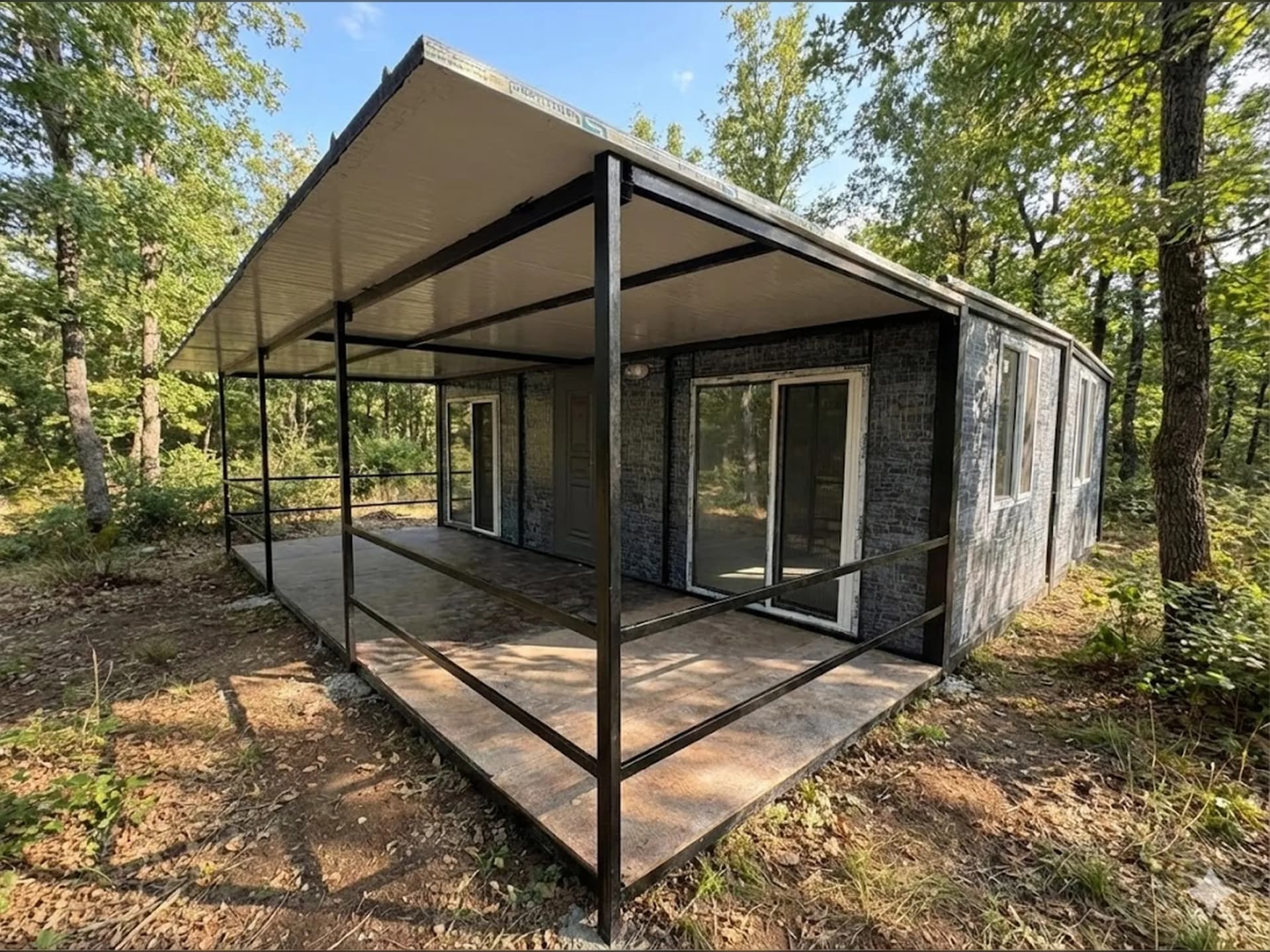 60 m2 konteyner ev gri taş desen dış görünüm
