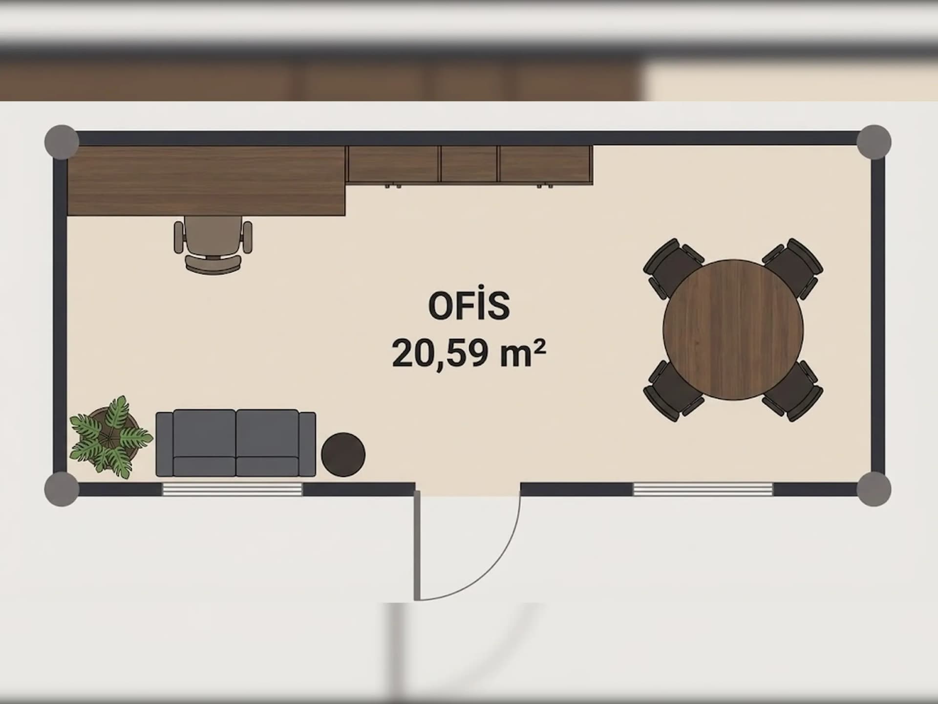21 m2 konteyner ofis planı yerleşim şeması