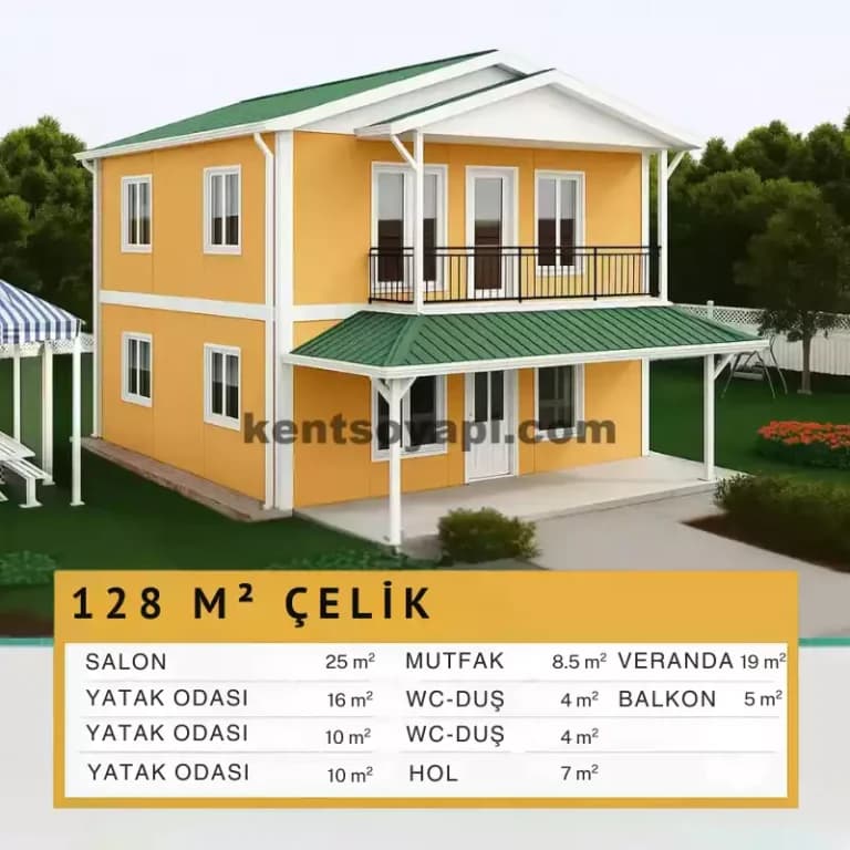 128m2 Çift Katlı Prefabrik Ev