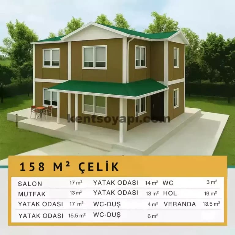 158m2 Çift Katlı Prefabrik Ev