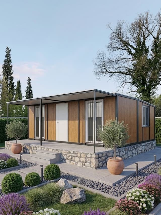 56m2 2+1 Açılır Kapanır Sundurma'lı Beşik Çatı Birleşim Modeli Prefabrik Konteyner Ev
