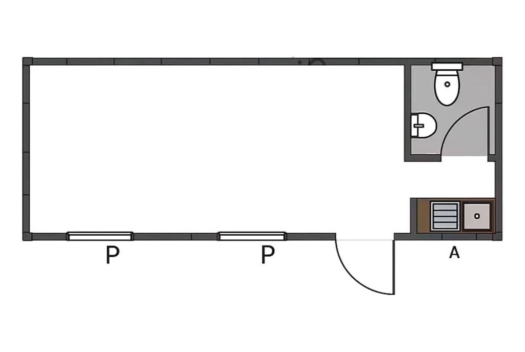 7.00 x 3.00 m Tek Oda + WC & Mutfaklı Şantiye Konteyneri - Proje Üstten Çizimi